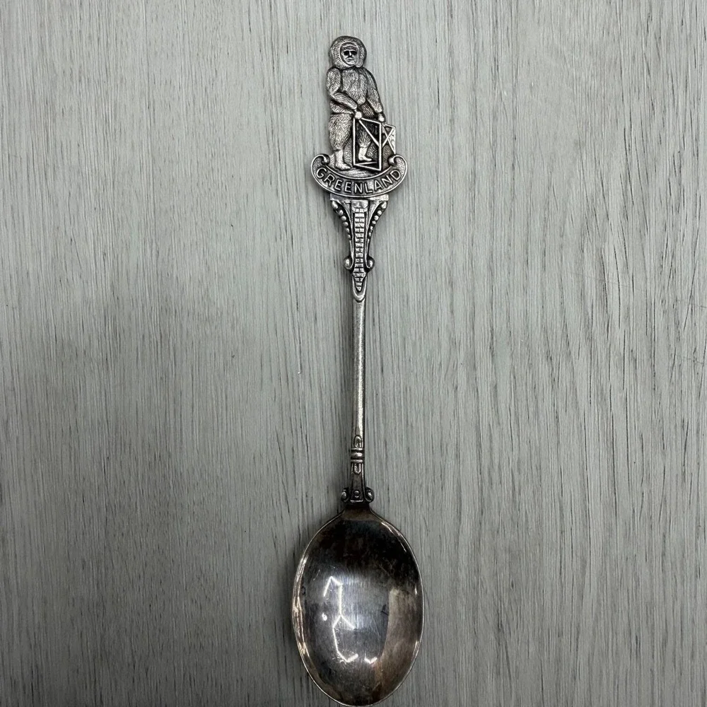 EPNS Greenland Souvenir Spoon Inuit Figural Finial Kayak Paddle Vintage